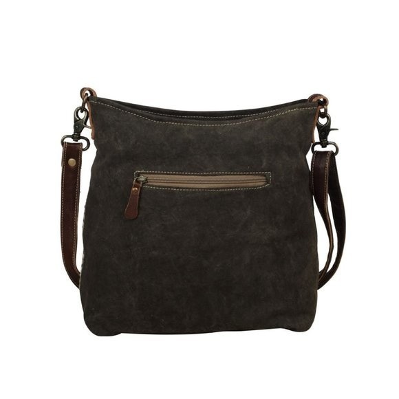 Myra Bag Handmade Virtue Shoulder Bag Upcycled Canvas & Cowhide Leather - Picture 3 of 5